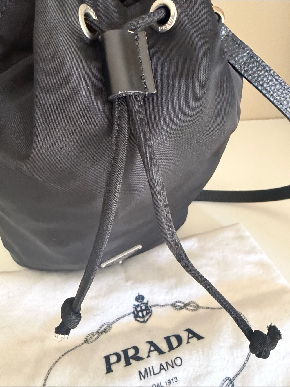 Vintage PRADA Black Nylon Pouch Drawstring Crossbody Bag - Picture 5 of 11